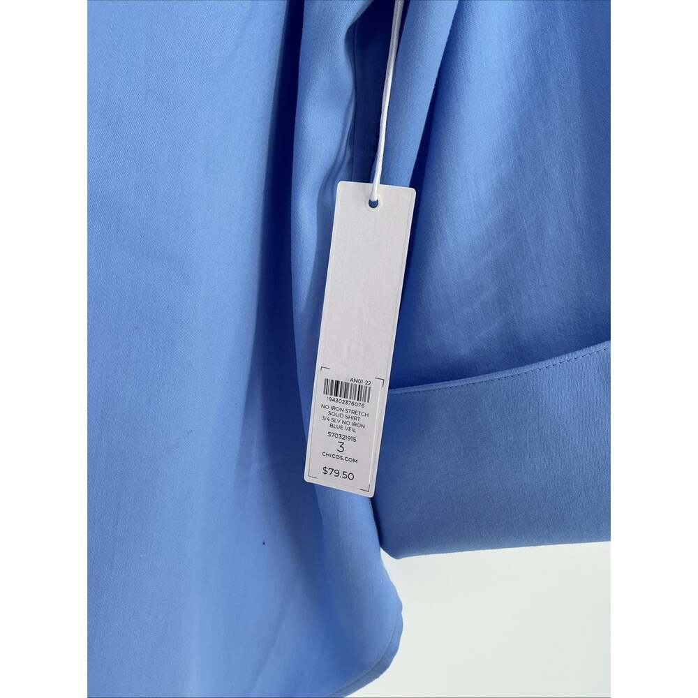 Chico's Women Blue 3 Button-up Collar 3/4 Sleeve Top XL - Picture 3 of 7